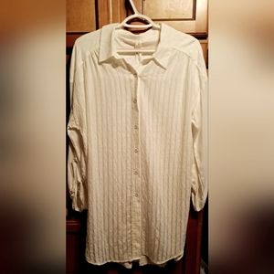 Anthropologie The Oakley Gauze Button Down Coverup Shirt LRg Deep Side Slits